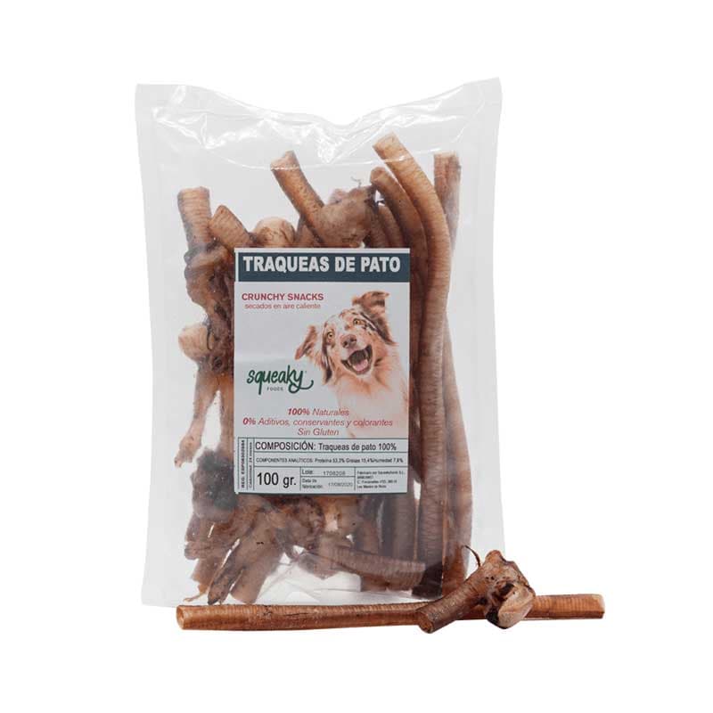 Traqueas de Pato deshidratadas Squeaky para perros 100gr